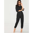 Romwe Zip Up Pocket Front Elastic Waist Utility Jumpsuit