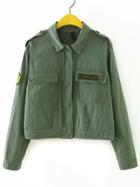 Romwe Army Green Hidden Button Patch Jacket