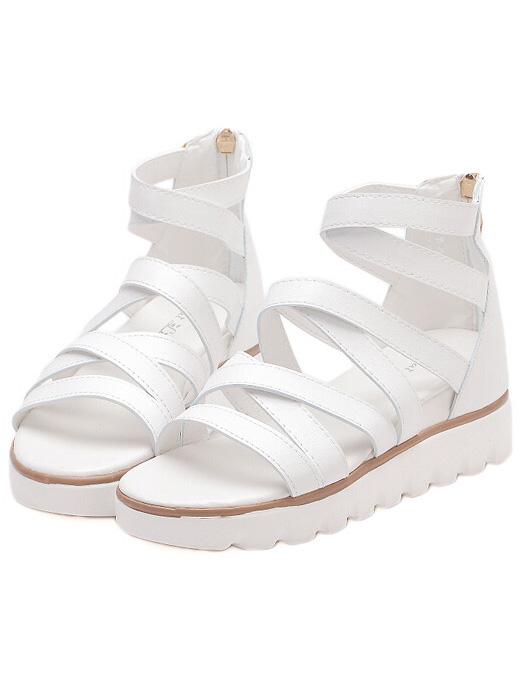 Romwe White Cross Strap Casual Pu Sandals