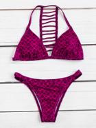 Romwe Hot Pink Ladder Cutout Triangle Bikini Set