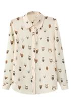 Romwe Owl Print White Shirt