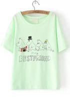 Romwe Hippos Print Green T-shirt