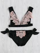 Romwe Crochet Detail Plunge Neckline Bikini Set