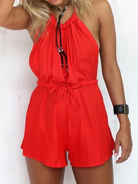 Romwe Halter Backless Drawstring Romper