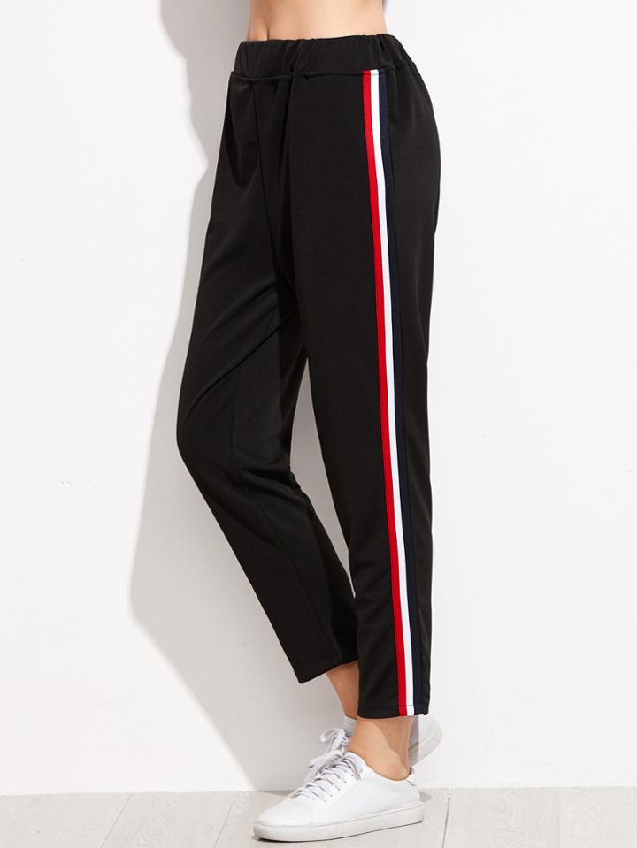 Romwe Black Stripe Side Track Pants
