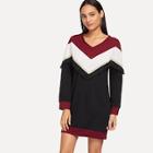 Romwe Fringe Detail Color Block Dress