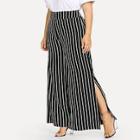 Romwe Plus Slit Hem Striped Pants