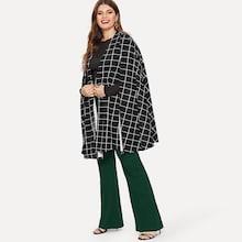 Romwe Plus Grid Cape Coat