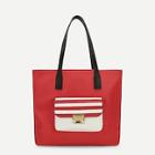 Romwe Pocket Front Pu Tote Bag