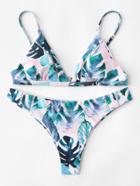 Romwe Lace Insert Tropical Bikini Set