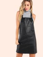 Romwe Faux Leather Buckle Strap Overall Dress Black
