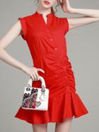 Romwe Red V Neck Wraparound Frill Dress