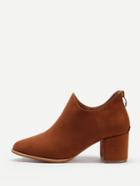 Romwe Back Zipper Almond Toe Block Heeled Boots