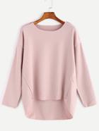 Romwe Pink Dropped Shoulder Seam High Low T-shirt