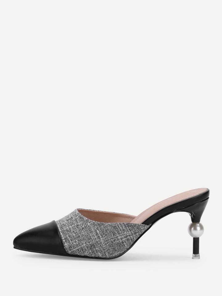 Romwe Cap Toe Faux Pearl Detail Heels