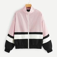 Romwe Drop Shoulder Zip Up Color-block Jacket
