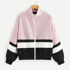 Romwe Drop Shoulder Zip Up Color-block Jacket