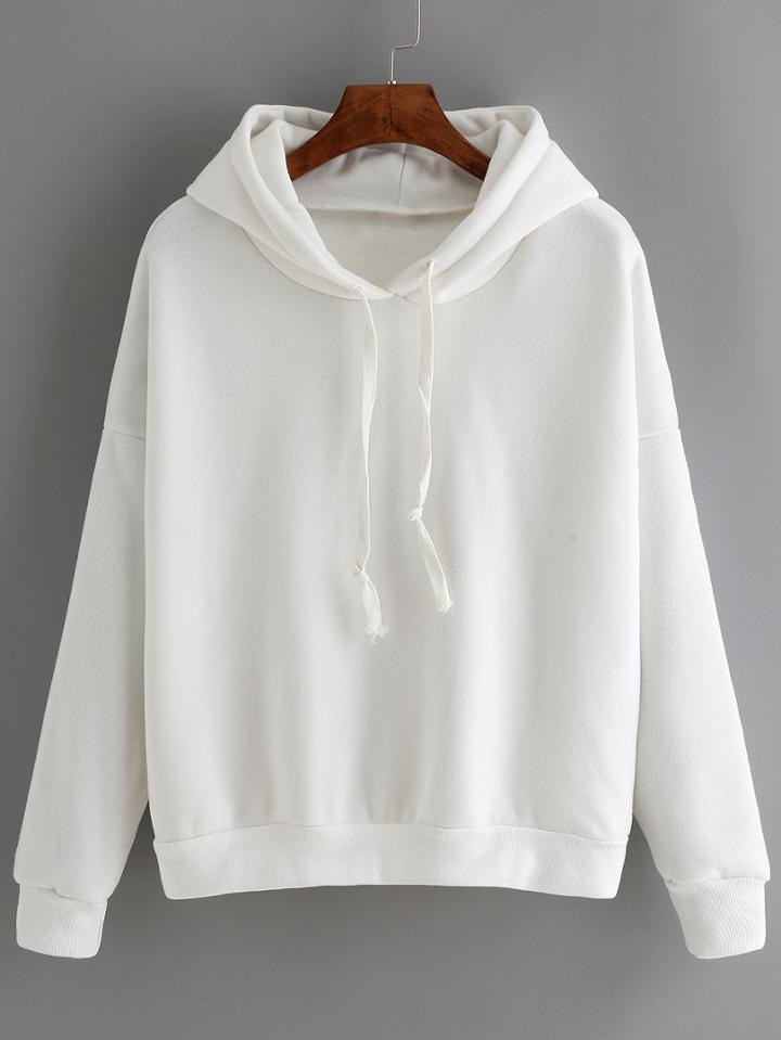 Romwe Hooded Drawstring Dropped Shoulder Seam Sweatshirt