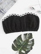 Romwe Embroidered Floral Trim Tube Top