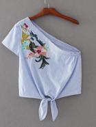 Romwe Oblique Shoulder Knot Front Top