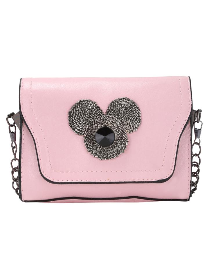 Romwe Contrast Pu Metal Mouse Logo Stud Flap Chain Bag