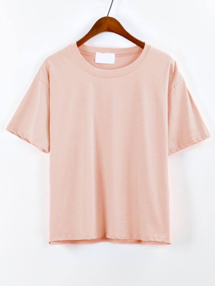 Romwe Pink Drop Shoulder T-shirt