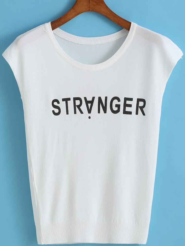 Romwe Letter Print Knit Tank Top