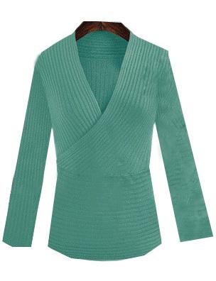 Romwe V Neck Slim Knit Blue Sweater