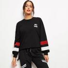Romwe Zip Side Striped Sleeve Sweatshirt
