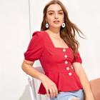 Romwe Square Neck Peplum Shirt