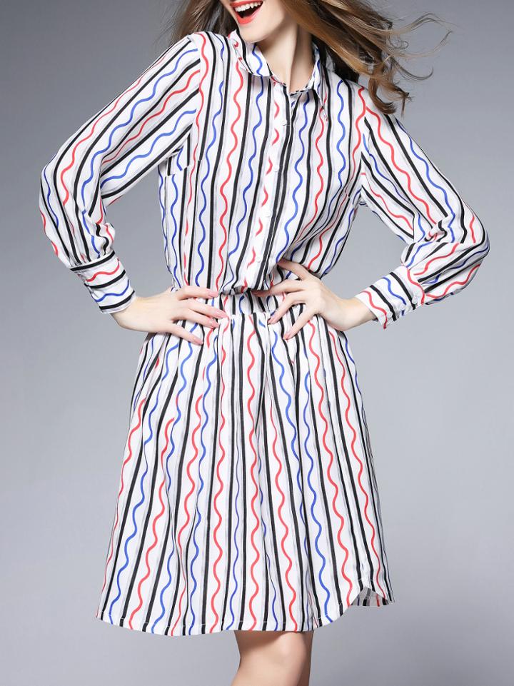 Romwe White Lapel Chevron Print Top With Skirt