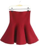 Romwe Knit Flare Wine Red Skirt