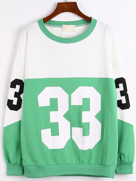 Romwe Color-block Number Print Sweatshirt