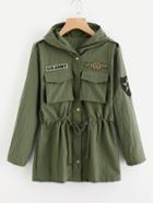 Romwe Patch Detail Hooded Military Jacket