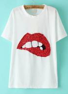 Romwe With Sequined Lips Pattern T-shirt