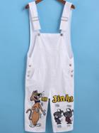 Romwe White Strap Cat Mouse Embroidered Ripped Pant