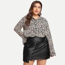 Romwe Plus Cheetah Print Flounce Sleeve Blouse