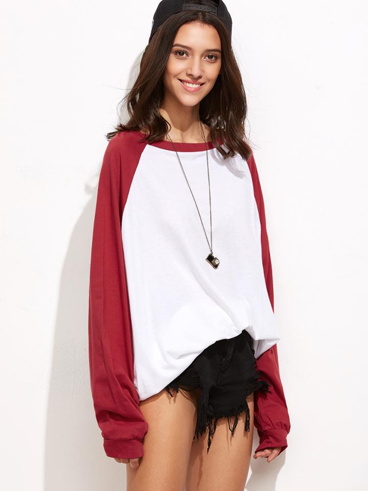 Romwe Contrast Raglan Sleeve Oversized Sweatshirt