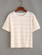 Romwe Contrast Neck Striped T-shirt