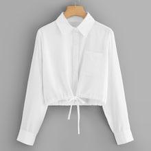 Romwe Drawstring Solid Blouse