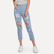 Romwe Ripped Solid Jeans