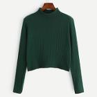 Romwe Stand Collar Rib Knit Sweater