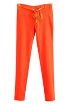 Romwe Romwe Beaded Tasseled Belt Orange Slim Pants