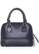 Romwe Black With Bead Pu Tote Bag