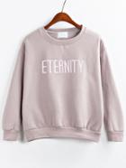 Romwe Letter Embroidered Pale Pink Sweatshirt