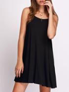 Romwe Black Flower Spaghetti Strap Casual Pleated Dress