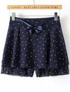 Romwe Navy Polka Dot Skirt Shorts