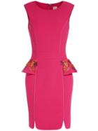 Romwe Rose Red Round Neck Sleeveless Embroidered Bodycon Dress