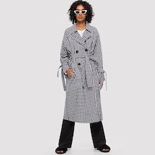 Romwe Notch Collar Double Button Plaid Coat
