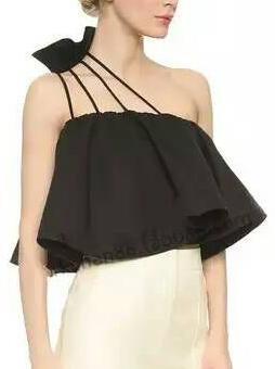 Romwe Flare Black One Shoulder Top